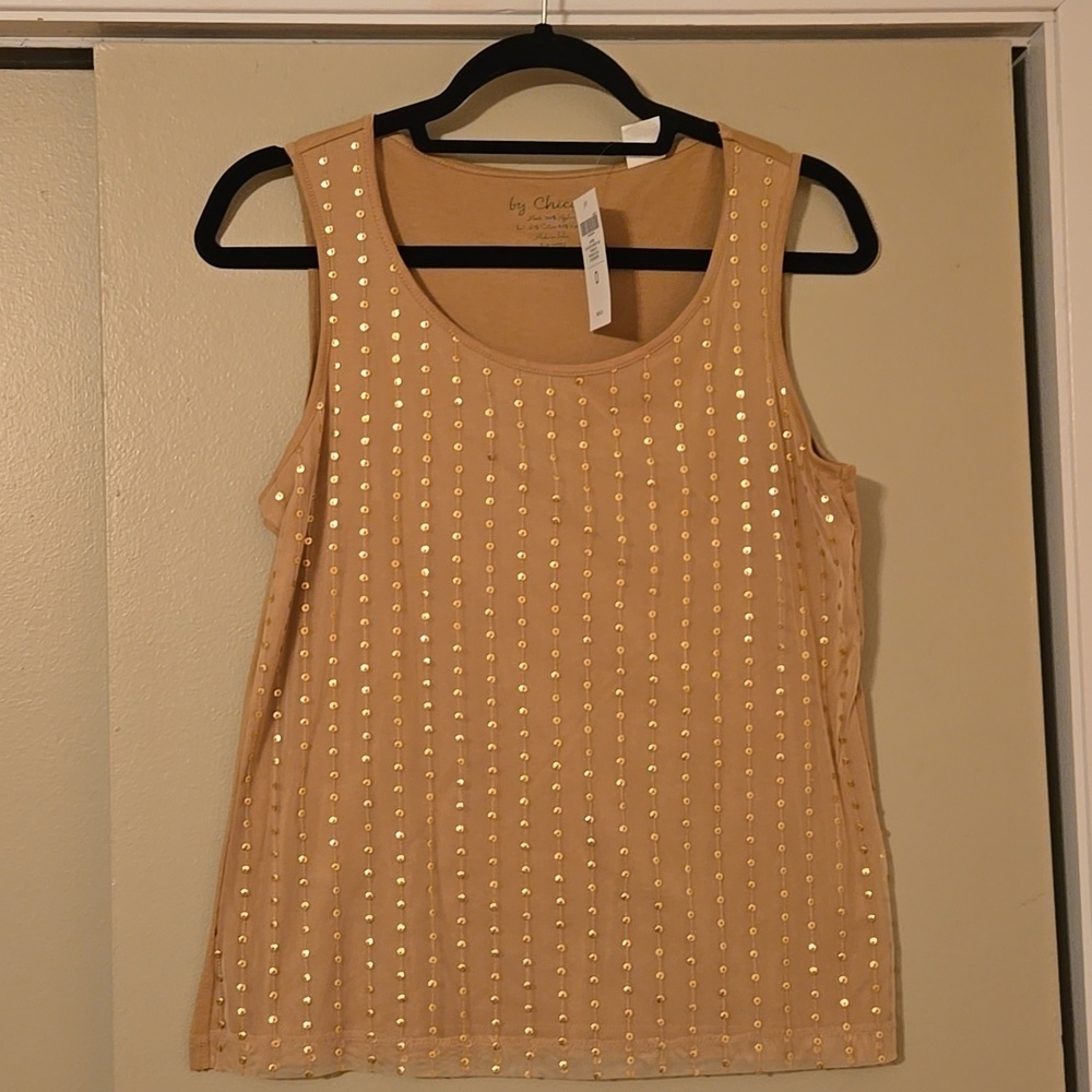 Chico's Beige and Gold Sequin Tank Chico's Size 0 NWT